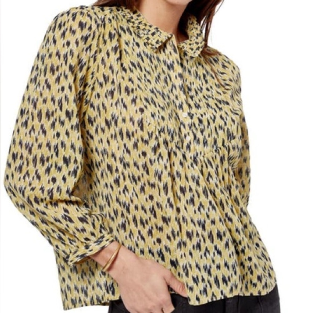 #148 JOIE MUSTARD YELLOW STINSON HENLEY LONG SLEEVE BLOUSE TOP SIZE LARGE
